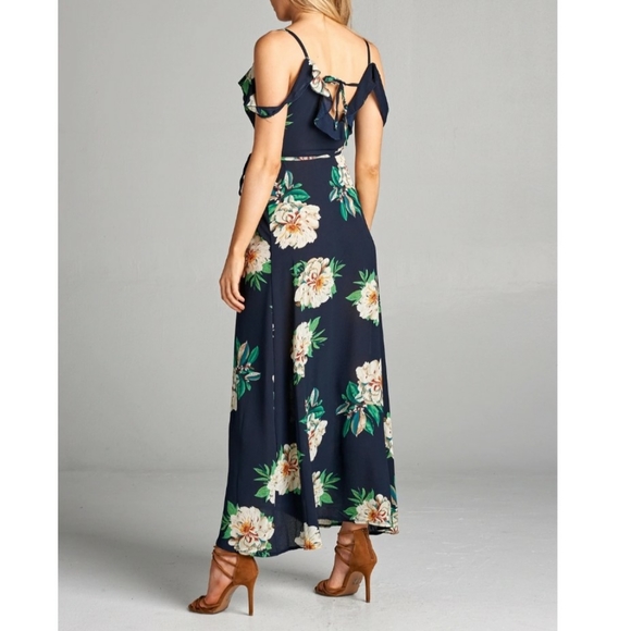Floral Cold Shoulder Maxi Wrap Dress - Picture 3 of 7